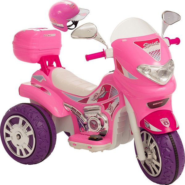 Moto Eletrica Infantil Biemme Sprint Turbo 12V Capacete Pink