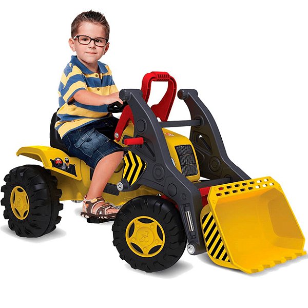 Trator Infantil Pedal Bandeirante Escavadeira com Pa Amarelo