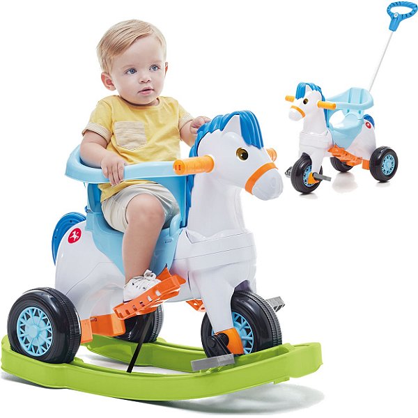 Carrinho de Passeio e Pedal com Balanço Calesita Poponei Azul