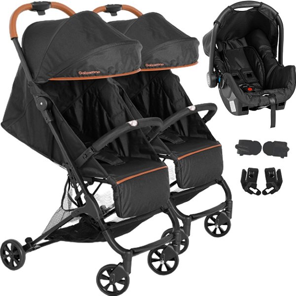 Carrinho de Gemeos Galzerano Bali com Bebe Conforto Camel