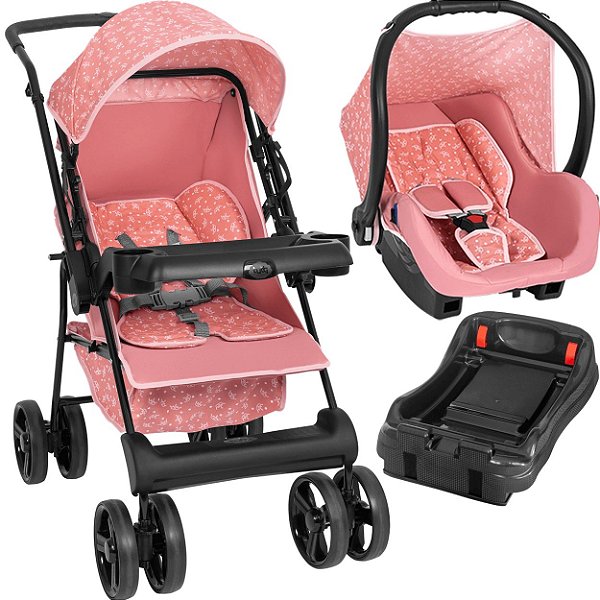 Carrinho de Bebe Tutti Baby Nivo Rosa com Bebe Conforto - Maçã Verde Baby