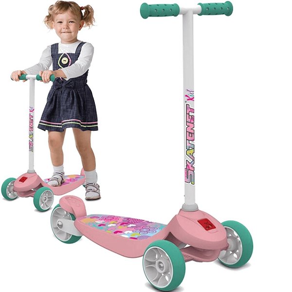 Patinete Infantil Bandeirante Skatenet Kid Flower Rosa 80kg