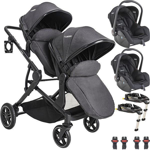 Carrinho com 2 Bebe Conforto 2 Base ISOFIX Kiddo Pair Grafite