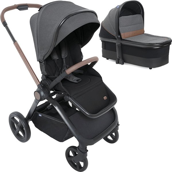 Carrinho de Bebe Passeio com Moises Chicco Mysa Black Satin