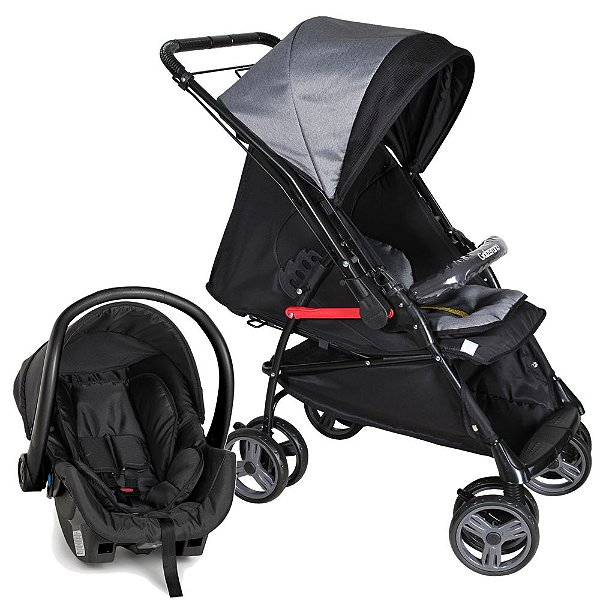 Carrinho De Bebe Galzerano Maranello Preto Cinza 1381prc Com Bebe Conforto Cocoon Maca Verde Baby