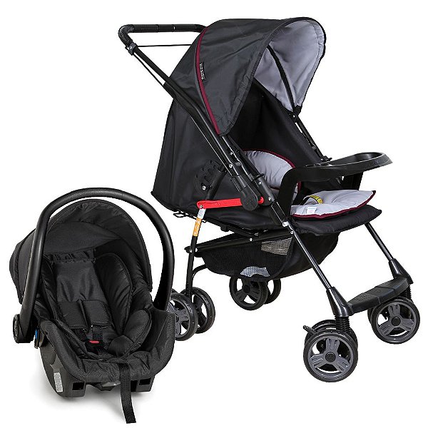 Carrinho De Bebe Galzerano Milano Reversivel Ii Preto 1016ppr Com Bebe Conforto Maca Verde Baby