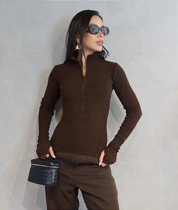 Blusa Marrom Zíper