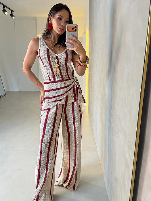 Conjunto Listras Vermelho