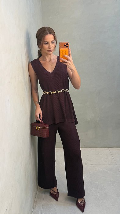 Conjunto Pantacourt Marrom