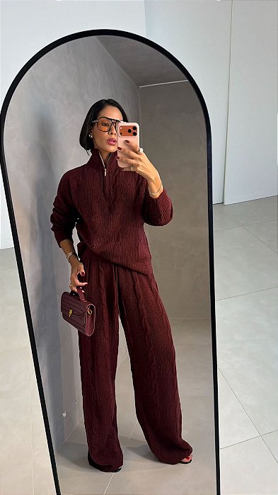 Conjunto de Tricot Madrid Bordô