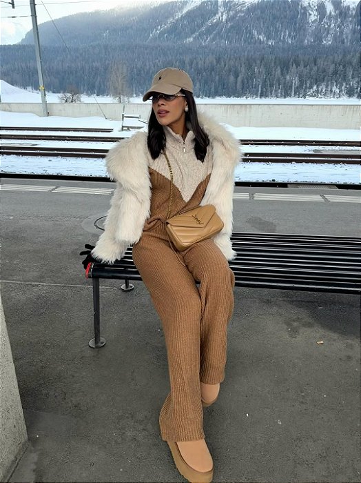 Conjunto de Tricot Bicolor Avelã