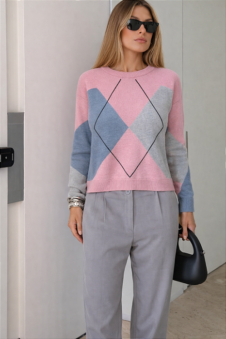 Blusa de Tricot Losango Rosa