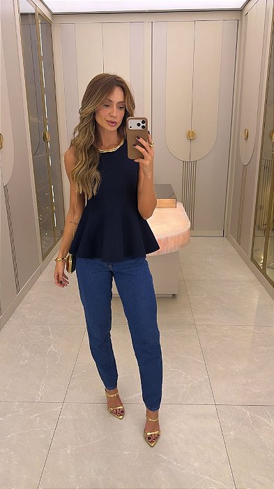 Regata de Tricot Peplum Azul