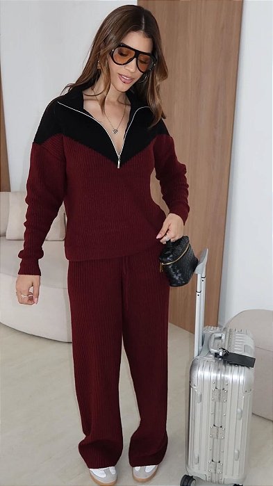 Conjunto de Tricot Bicolor Marsala
