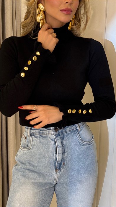 Blusa Preta Gola Alta