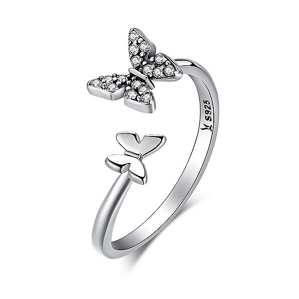 Anel Borboleta Em Prata 925 E Zirconias