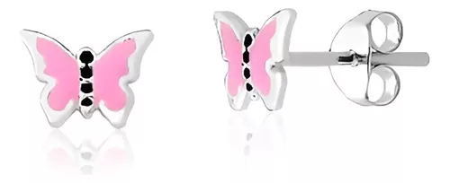 Brinco Baby Borboleta Rosa Prata 925