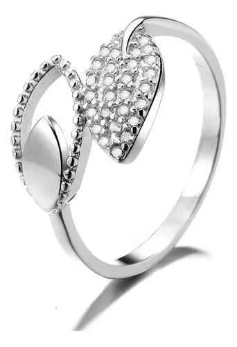 Anel Esterlina Zircônias Folhas Prata 925