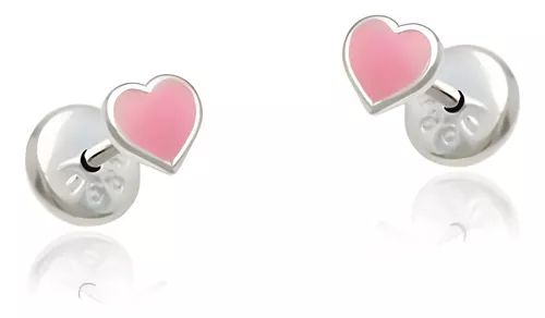 Brinco Coração Rosa Baby Prata 925