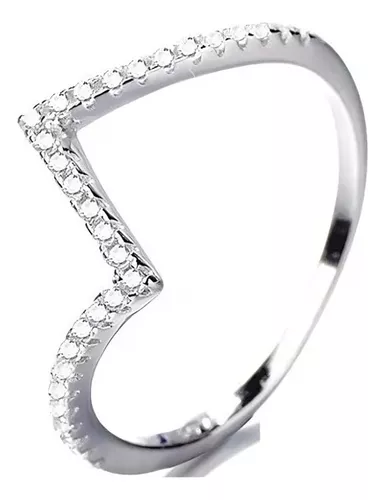 Anel Prata 925 Com Zircônias Delicado Minimalista