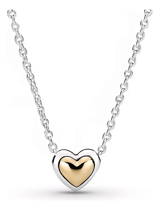 Colar Corrente Prata 925 Feminino Mini Coração Banho Ouro