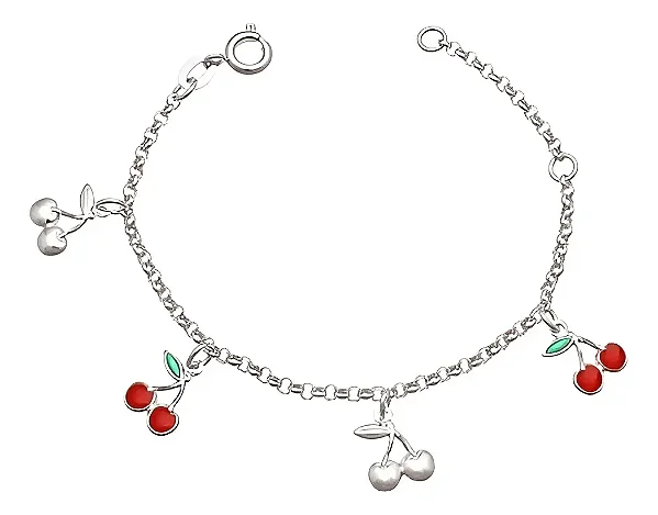 Pulseira Infantil Prata 925 Legítima Cereja Bebê Crianças
