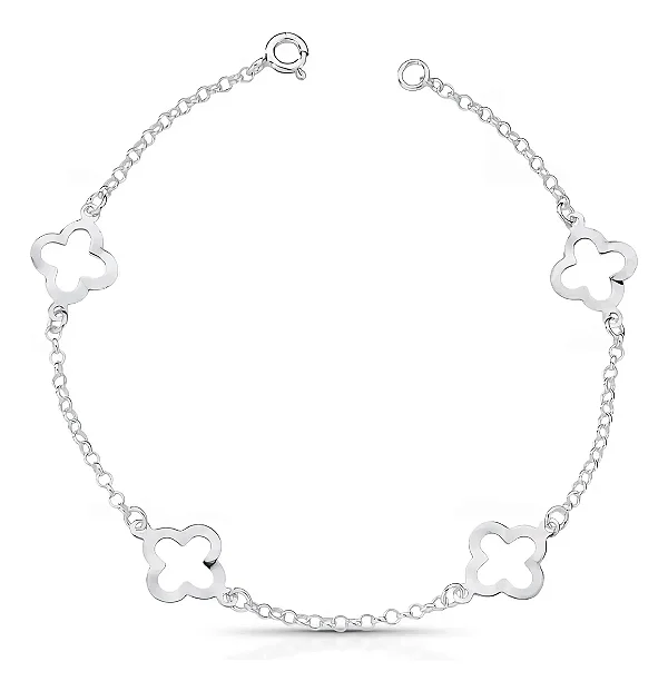 Pulseira Trevo Prata 925 Legítima Esterlina Vazado Unissex