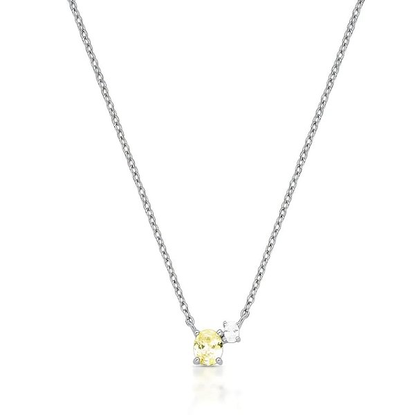 Colar Citrino Amarelo Em Prata 925 Com Banho De Ródio