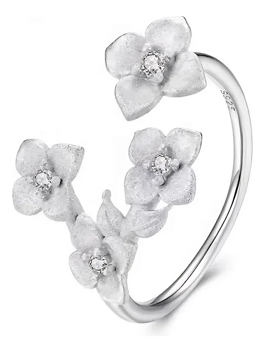 Anel Flor Delicada Em Prata 925 E Zirconias