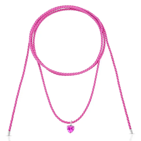 Colar Em Fio Encerado Prata Rodinada Com Pingente De Coração Rosa-chiclete