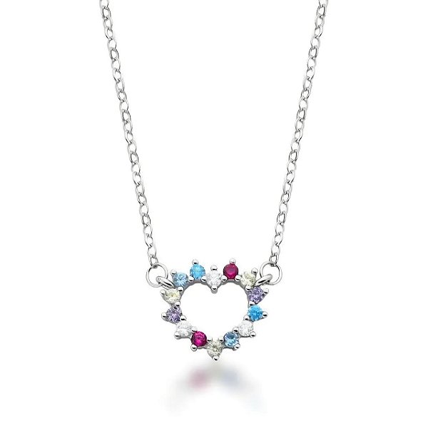 Corrente Com Pingente De Coração Colorido Prata Rodinada Multicolorido