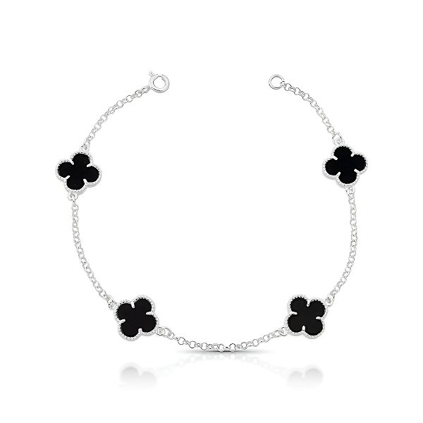 Pulseira Trevo Prata 925 Legítima Resinado Unissex 4 Trevos