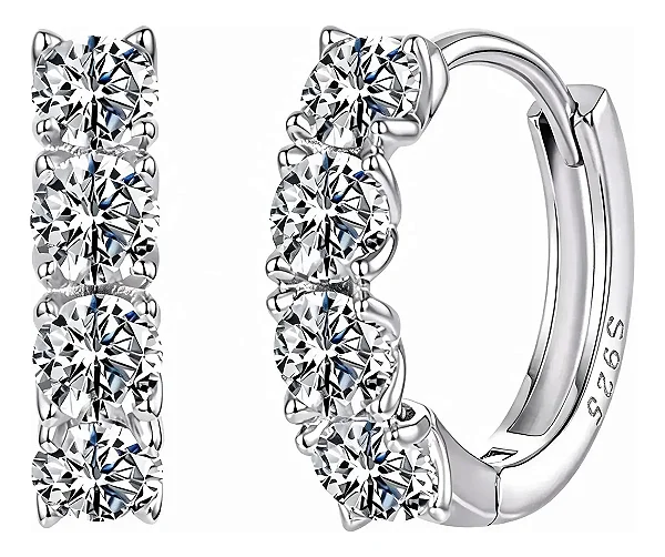 Brinco Argola Prata 925 Pedras Moissanites Diamantes Luxo