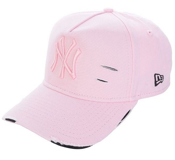 Boné New Era MLB New York Yankees Aba Curva Strapback A-Frame Destroyed 9Forty - Rosa