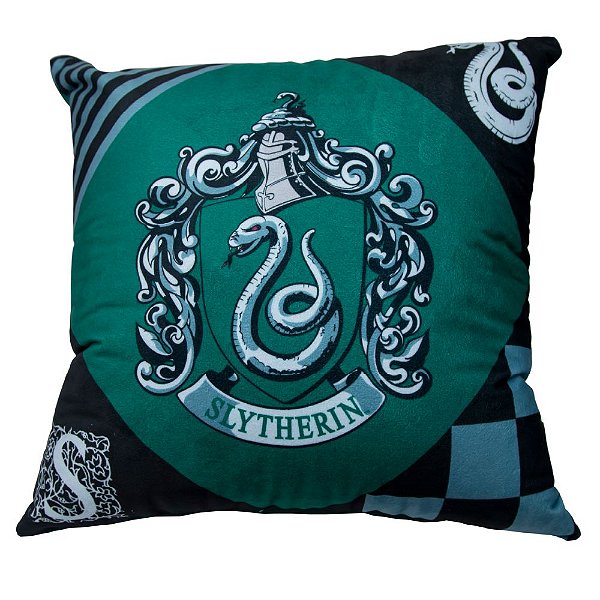 Almofada Sonserina Slytherin Verde Quadrada 40x40 Cm Aveludada Oficial Harry Potter