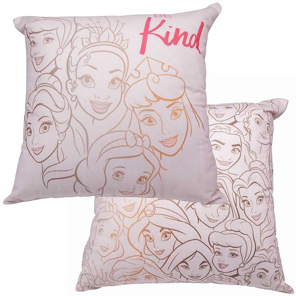Almofada Princesas Bela Cinderela Branca De Neve Tiana E Bela Adormecida Rosa Quadrada 40x40Cm Aveludada Oficial Disney