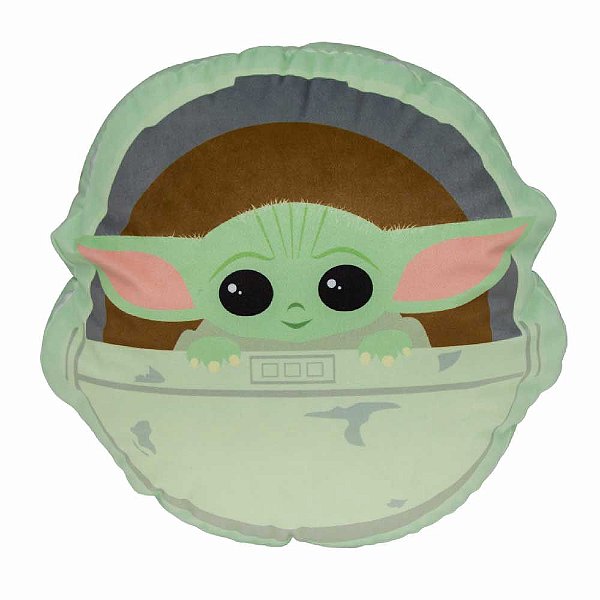 Almofada 3D Baby Yoda No Berço Aveludada Oficial Star Wars