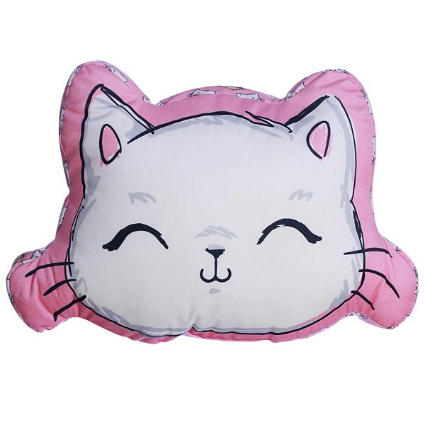 Almofada 3D Gato Gata Gatinha Rosa Rosto Aveludada 48x43 Cm
