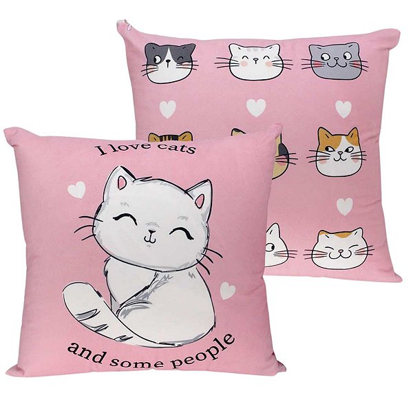 Almofada Gata Gato Gatinhos Aveludada I Love Cats Quadrada