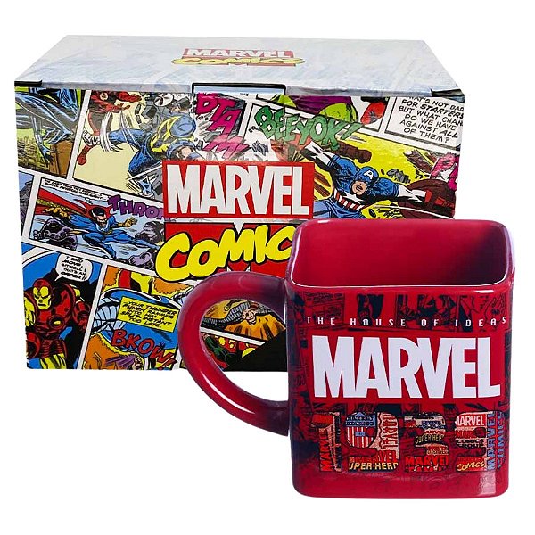 Caneca Marvel Comics 1939 Cubo 3D Quadrada Cerâmica Oficial Marvel