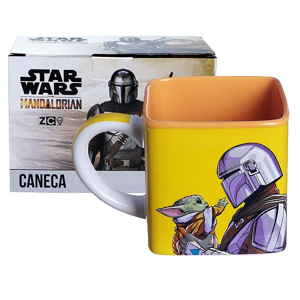 Caneca Baby Yoda Cubo 3D Quadrada Cerâmica 300ml Oficial Star Wars