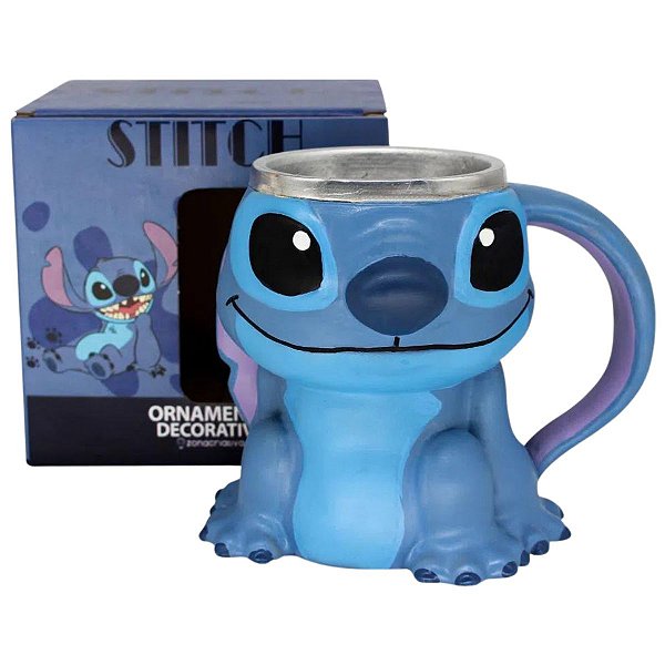 Caneca 3D Stitch Resina E Aço Inox 250 Ml Oficial Disney