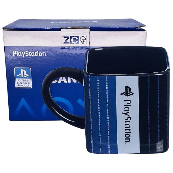 Caneca Playstation Cubo 3D Quadrada Cerâmica 300ML Oficial