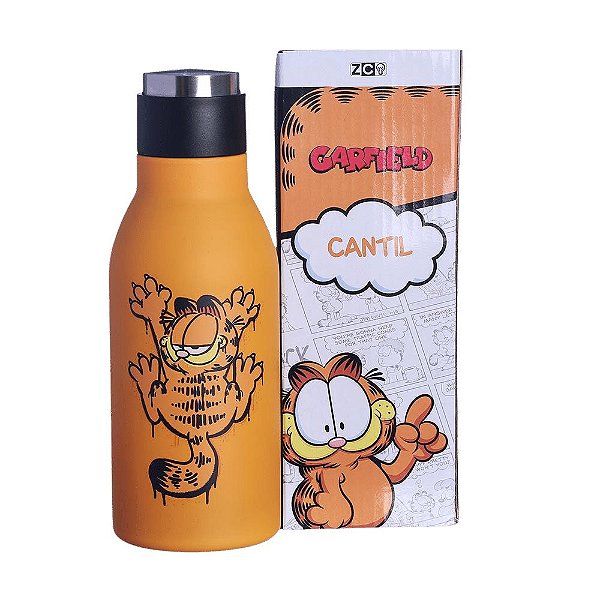 Garrafa Garfield Térmica 6 Horas Parede Dupla Metal 400ML Oficial Nickelodeon