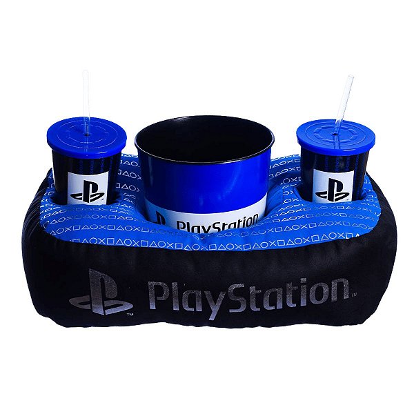 Kit Playstation Almofada Suede + Balde Pipoca + Copo Oficial