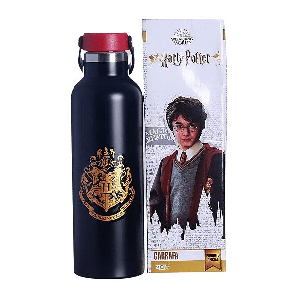Garrafa Harry Potter Hogwarts Térmica Gigante De Metal Preto 800ML Com Alça Oficial WB