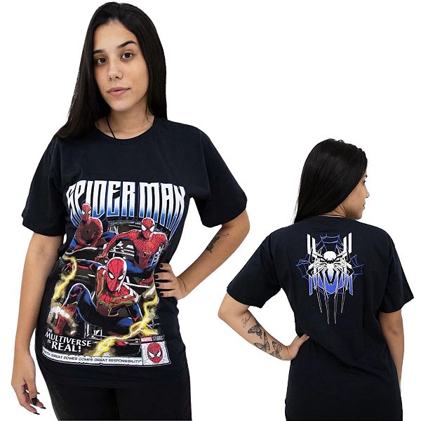 Camiseta Homem-Aranha Multiverso Preto Unissex Adulto 100% Algodão Oficial Marvel