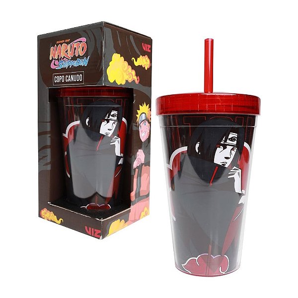 Copo Canudo Itachi Uchiha Akatsuki Preto Vermelho 450ML Oficial Naruto VIZ
