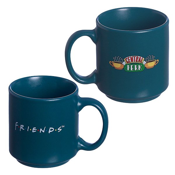 Mini Caneca Friends Empilhável Porcelana Azul 100ML Oficial WB