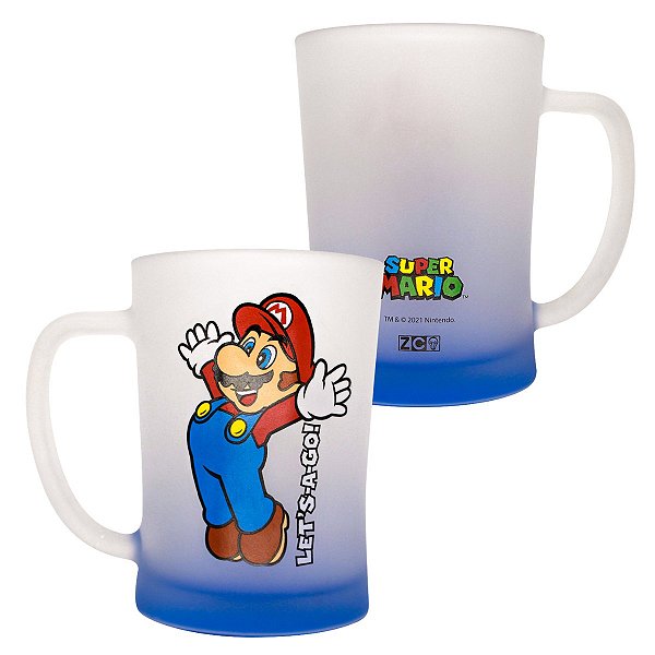 Caneca Chopp Super Mario Let's-A-Go! Vidro Fosco 650ML Oficial Nintendo